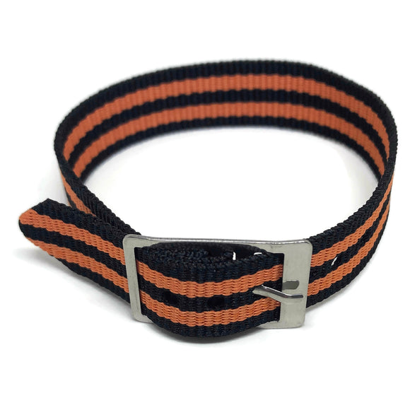 Nylon Watch Strap 2 Stripe Black and Orange with Stainless Steel Buckle ...