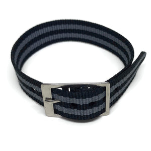 Nylon Watch Strap 2 Stripe Black and Grey with Stainless Steel Buckle 14mm to 20mm
