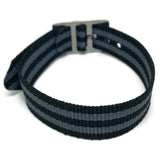 Nylon Watch Strap 2 Stripe Black and Grey with Stainless Steel Buckle 14mm to 20mm