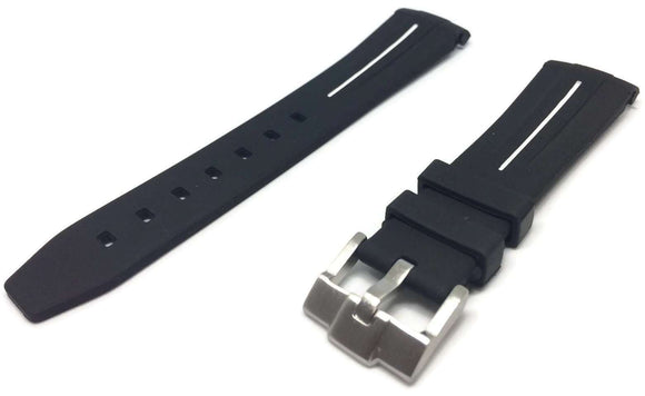 Black Rubber Watch Strap for Oyster Submariner Curved End with White Line 20mm