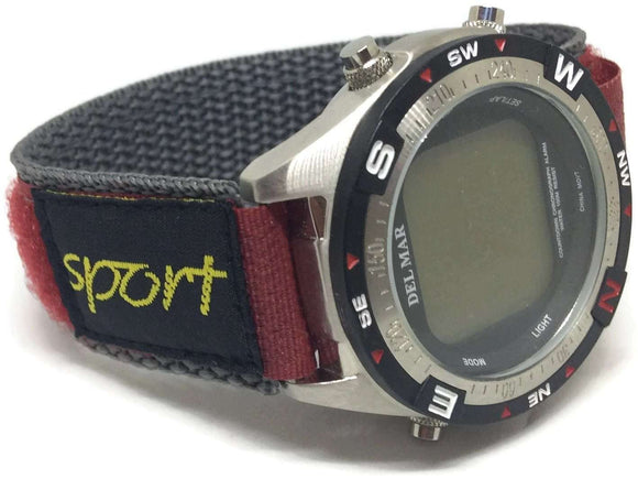 Velcro Watch Strap Grey & Burgundy 20mm Nylon Sports