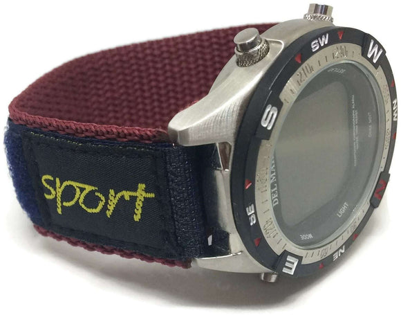 Velcro Watch Strap Navy & Burgundy 20mm Nylon Sports