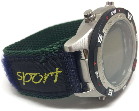 Hook and Loop Wraparound Watch Strap Green & Navy Nylon Sports 14mm and 20mm
