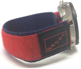 Hook and Loop Wraparound Watch Strap Red & Navy Nylon with Fabric Sports Badge 14mm and 20mm