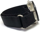 Velcro Watch Strap Black with Stainless Steel Ring and Sport Badge 14mm to 20mm