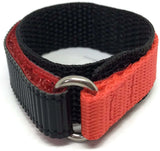 Velcro Watch Strap Red and Black with Stainless Steel Ring 14mm and 18mm