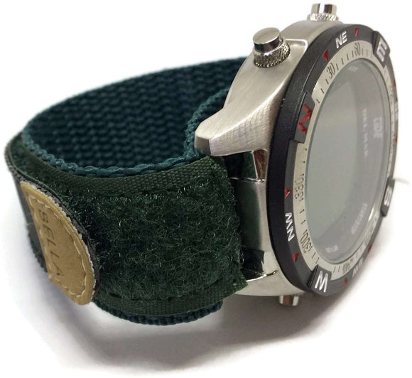 Hook and Loop Wraparound Watch Strap 18mm Green with Stainless Steel Ring