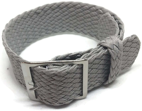 Perlon Watch Strap Grey 20mm with Polished Stainless Steel Buckle
