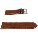 Crocodile Grain Calf Leather Watch Strap Tan Padded and Stitched Chrome Buckle Sizes 18mm to 26mm