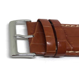 Crocodile Grain Calf Leather Watch Strap Tan Padded and Stitched Chrome Buckle Sizes 18mm to 26mm