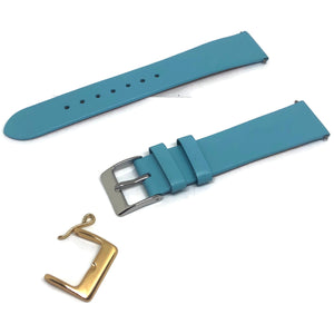 Calf Leather Watch Strap Powder Blue Pastel Shades Sizes 10mm to 20mm Gold and Stainless Steel Buckles