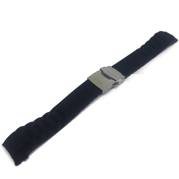 Rubber Watch Strap with Curved End and Stainless Steel 3 Fold Safety Clasp