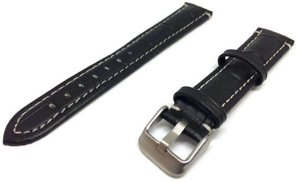 Premier Calf Leather Alligator Grain Watch Strap Black Padded with White Stitching