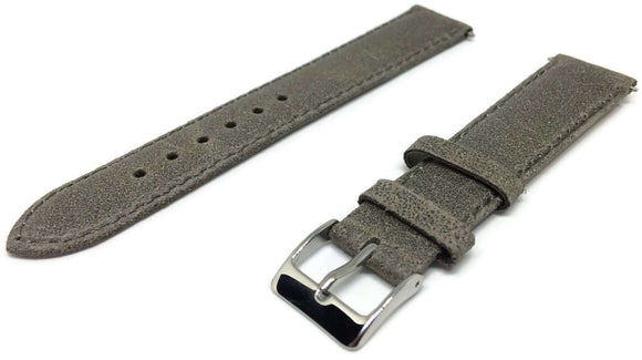 Calf Leather Watch Strap Vintage Grey Elegance Matt Padded Size 16mm to 20mm
