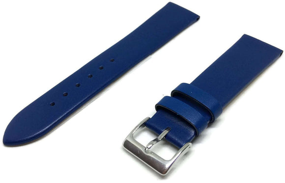 Calf Leather Watch Strap Blue with Silver Buckle Size 12mm to 30mm