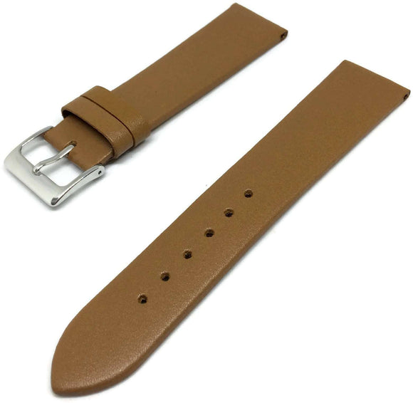 Calf Leather Watch Strap Tan with Stainless Steel Buckle Size 8mm to 30mm