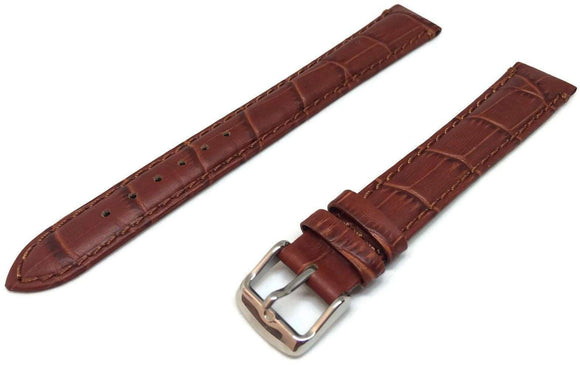 Crocodile Grain Watch Strap Chestnut Padded XXL Classic Style Stitch Size 18mm to 24mm