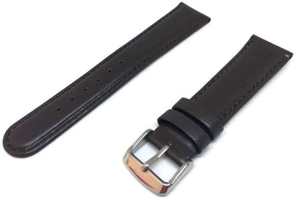Calf Leather Watch Strap Dark Brown Padded Size 8mm to 26mm Chrome Buckle 