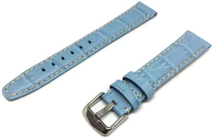 Crocodile Grain Watch Strap Light Blue Chrome Buckle Size 18mm to 24mm