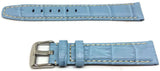 Crocodile Grain Watch Strap Light Blue Chrome Buckle Size 18mm to 24mm