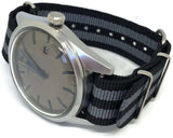 NATO Zulu G10 Style Watch Strap Black and Grey Nylon 2 Stripe Stainless Buckle