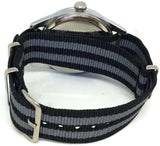 NATO Zulu G10 Style Watch Strap Black and Grey Nylon 2 Stripe Stainless Buckle