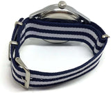 NATO Zulu G10 Style Watch Strap Dark Blue and White  Nylon 2 Stripe Stainless Buckle
