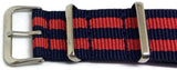 NATO Zulu G10 Style Watch Strap Dark Blue and Red 18mm to 22mm Stainless Steel Buckle