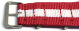 NATO Zulu G10  Watch Strap Red and White Switzerland, Denmark, Austria Flag Stainless Buckle
