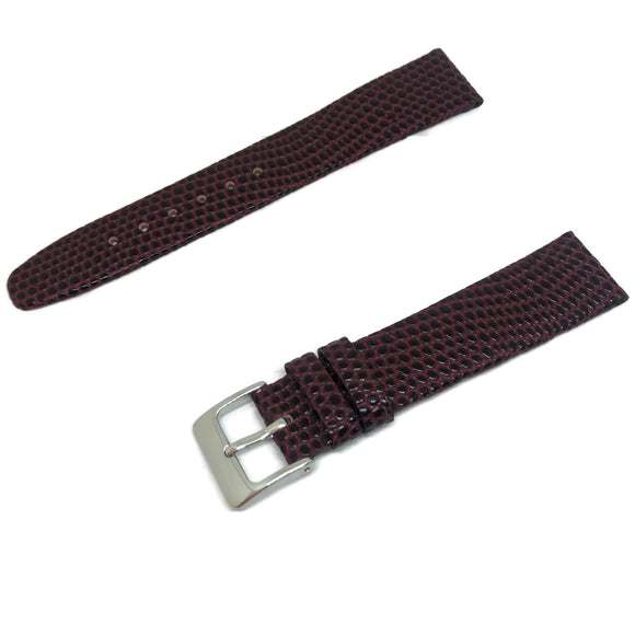 Lizard Grain Calf Leather Watch Strap Burgundy Silver Buckle Size 8mm to 22mm