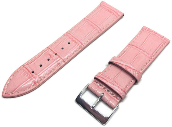 Crocodile Grain Watch Strap Pink Chrome Buckle Size 12mm to 26mm