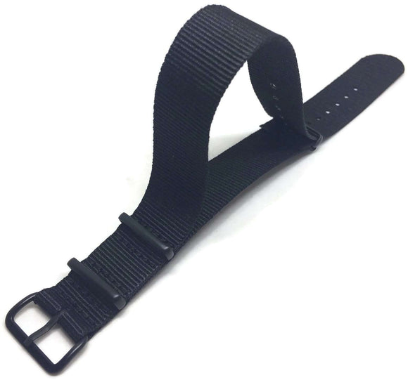 NATO Zulu G10  Watch Strap Black with Black Buckle Size 16mm to 24mm