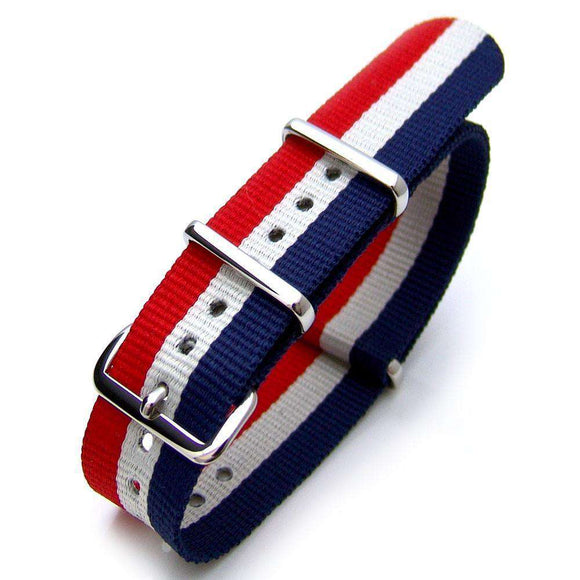 Strapcode N.A.T.O Watch Strap Zulu G10 18mm or 22mm FRENCH Flag Nylon Watch Strap Polished (France, Luxembourg, Netherlands, Czech Republic,Iceland)
