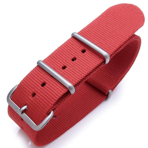 Strapcode N.A.T.O Watch Strap Zulu G10 18mm or 24mm Heat Sealed Heavy Nylon Brushed Buckle - Red