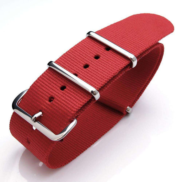 Strapcode N.A.T.O Watch Strap 18mm Heat Sealed Heavy Nylon Polished Buckle - Red