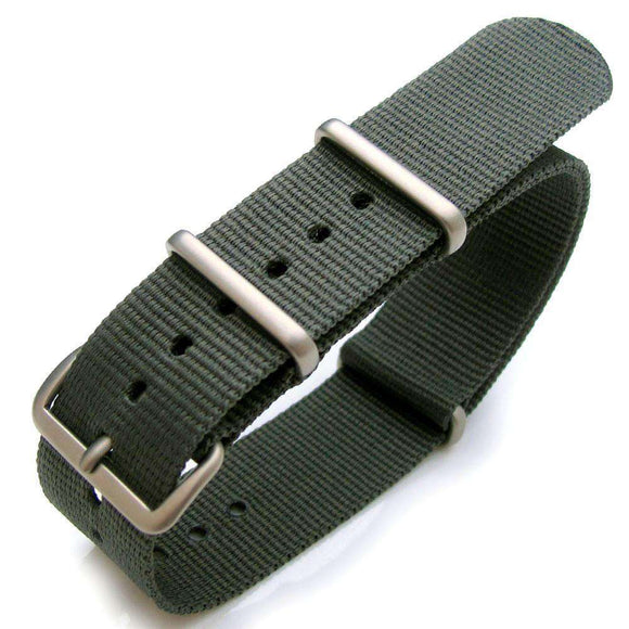 Strapcode N.A.T.O Watch Strap 20mm or 22mm Heat Sealed Heavy Nylon Watch Band Brushed Buckle - Grey