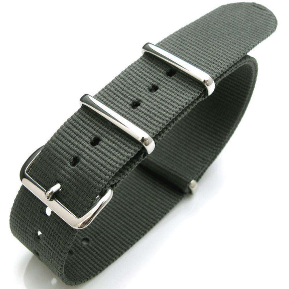 Strapcode N.A.T.O Watch Strap 20mm Heat Sealed Heavy Nylon Polished Buckle - Grey