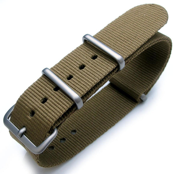 Military Green G10 Nato Watch Band, Heat Sealed Heavy Nylon, Brushed Buckle