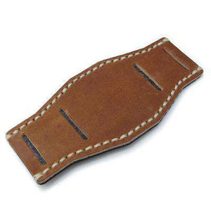 Strapcode Military Watch Strap Saddle Brown Geniune Clafskin Leather BUND Pad for 20mm watch straps, Beige Wax Stitching, XL