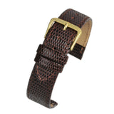Lizard Grain Watch Strap Brown with Gold Plated Buckle Size 12mm to 26mm