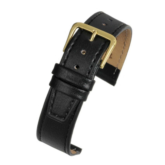 Calf Leather Watch Strap Black Stitched