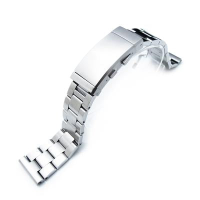 19mm, 20mm or 21mm Super Oyster Solid Stainless Steel Straight End Watch Band, Brushed, Wetsuit Clasp