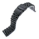 Strapcode Watch Bracelet 22mm Super Jubilee PVD Black 316L Stainless Steel Watch Band, Solid Straight End, Diver Clasp