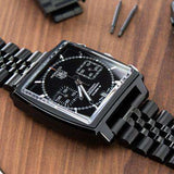 Strapcode Watch Bracelet 22mm Super Jubilee PVD Black 316L Stainless Steel Watch Band, Solid Straight End, V-Clasp Button Double Lock