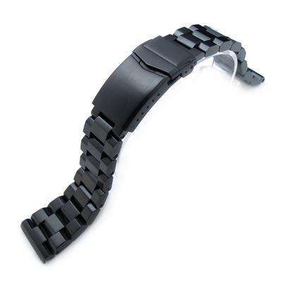 22mm Hexad Oyster 316L Stainless Steel Watch Band Straight Lug, V-Clasp, PVD Black