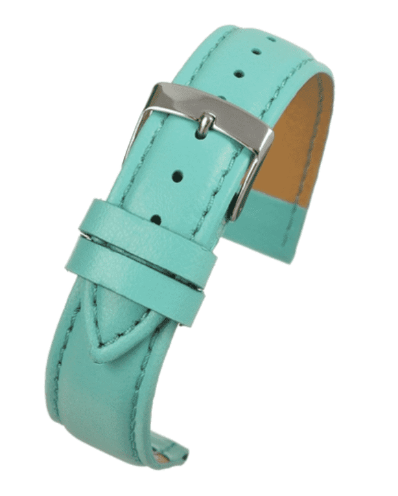 Light Blue Imitation Leather Watch Strap Stitched with Chrome Buckle