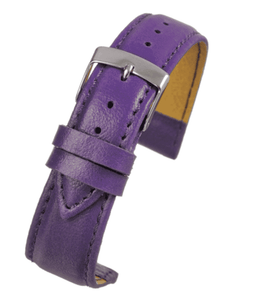 Violet Imitation Leather Watch Strap Stitched with Chrome Buckle Size 12mm to 20mm