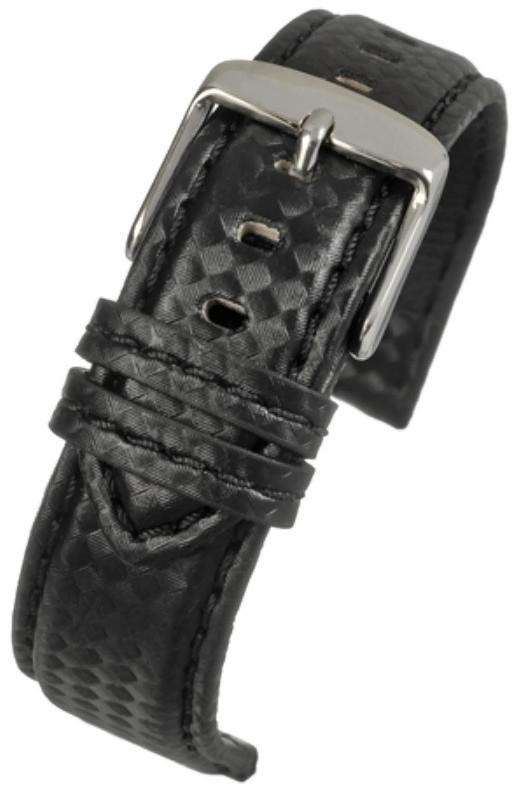 Carbon Fibre Watch Strap with Black Stitching Size 18mm to 24mm
