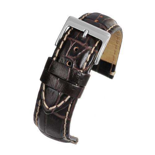 Crocodile Grain Calf Leather Watch Strap Brown Padded Padded Size 10mm to 26mm