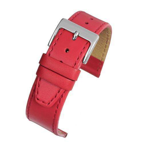 Calf Leather Watch Strap Red Stitched with Chrome Buckle Size 12mm to 22mm
